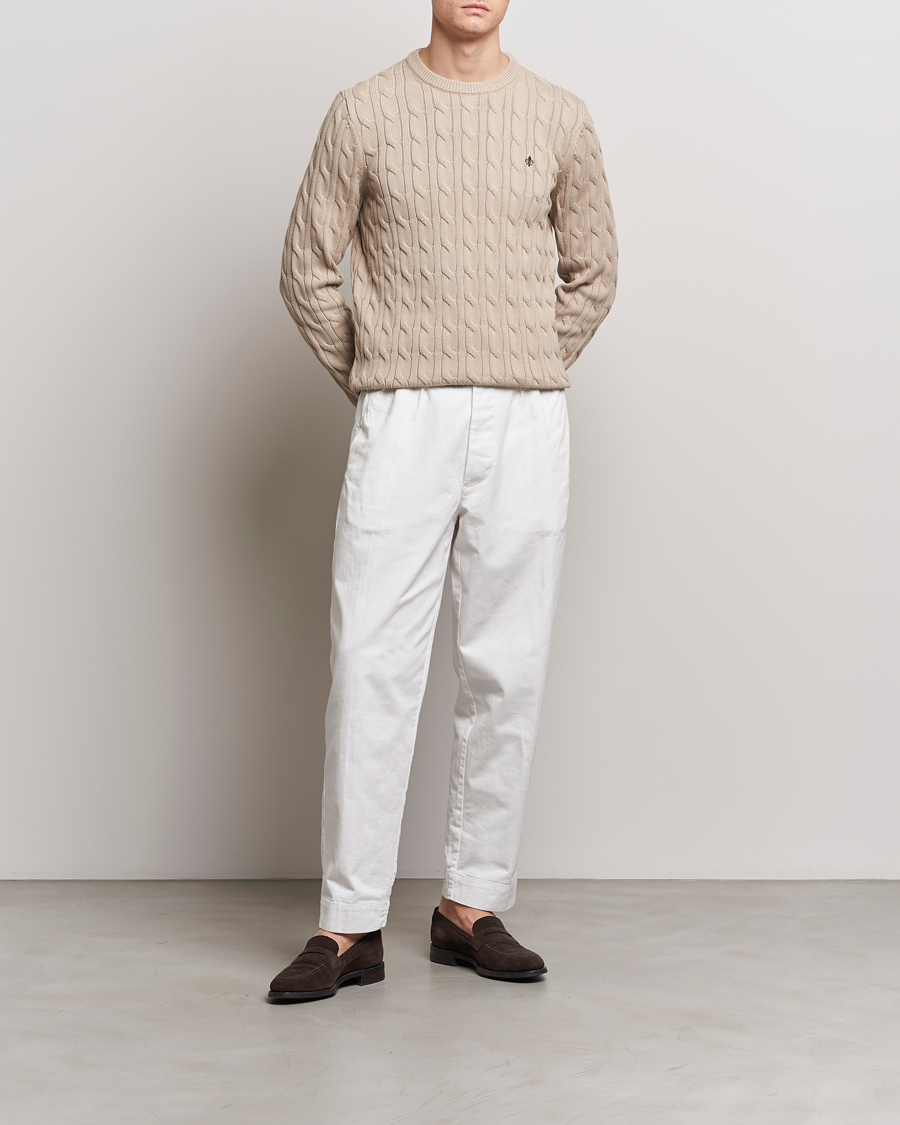 Mies | Puserot | Morris | Ethan Cotton Cable Crew Neck Khaki