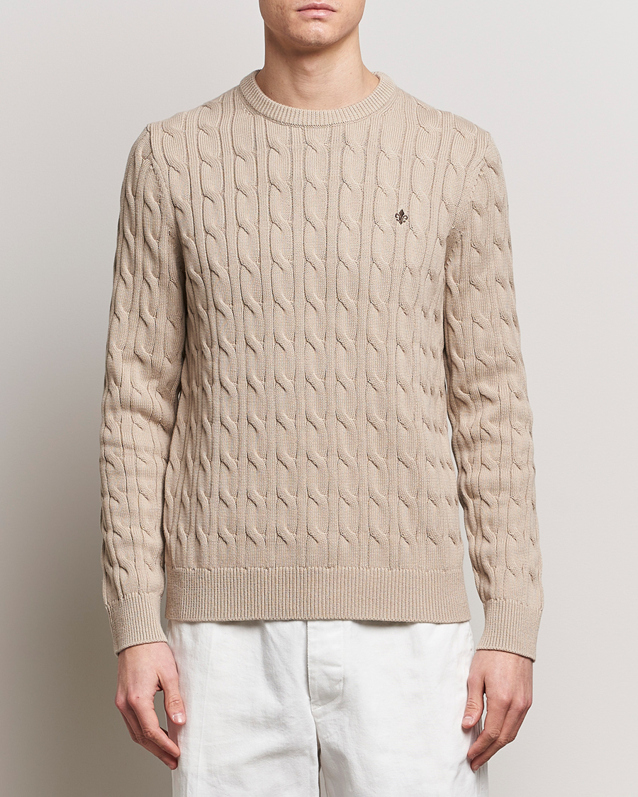 Mies | Puserot | Morris | Ethan Cotton Cable Crew Neck Khaki