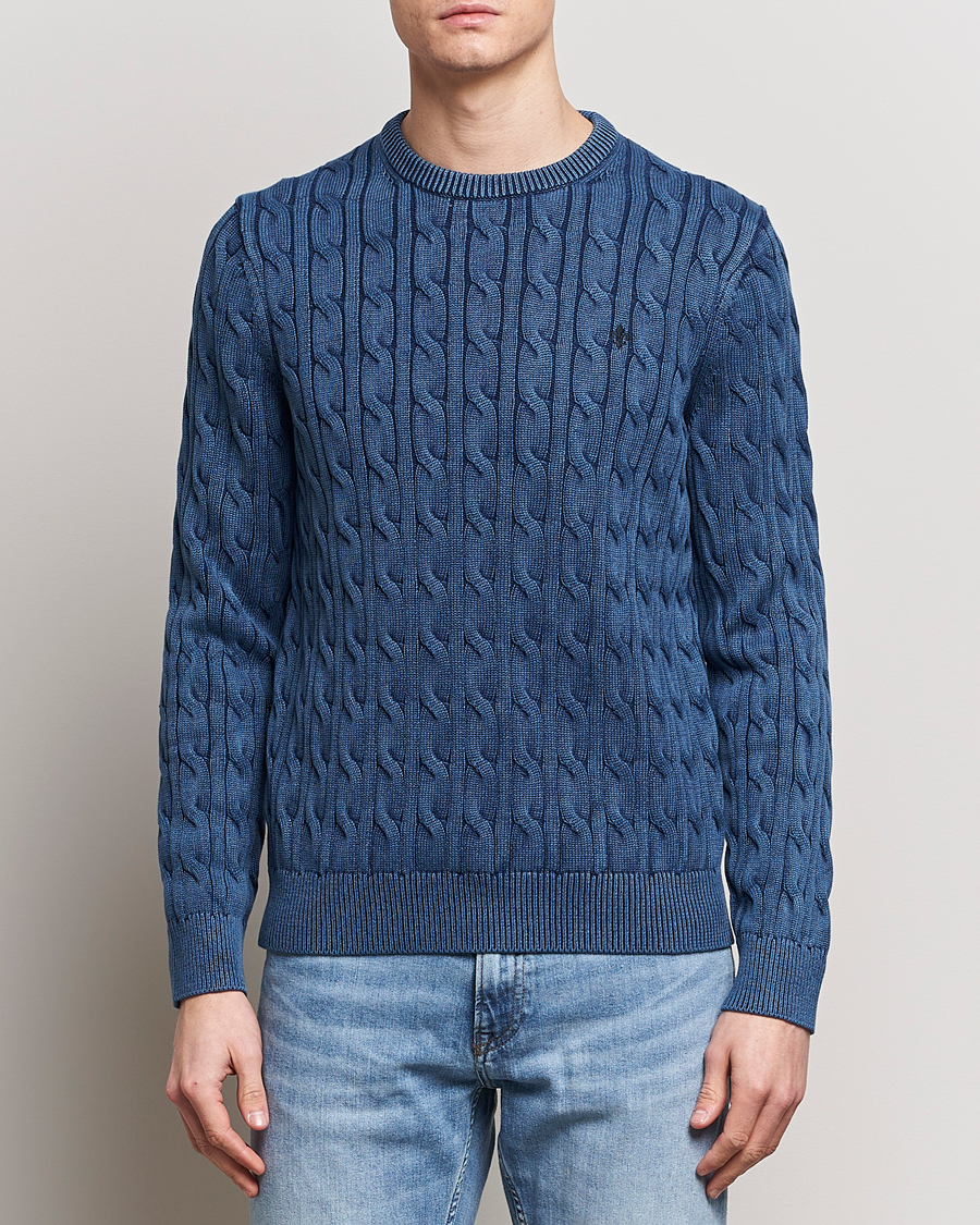 Mies | Puserot | Morris | Ethan Cotton Cable Crew Neck Blue