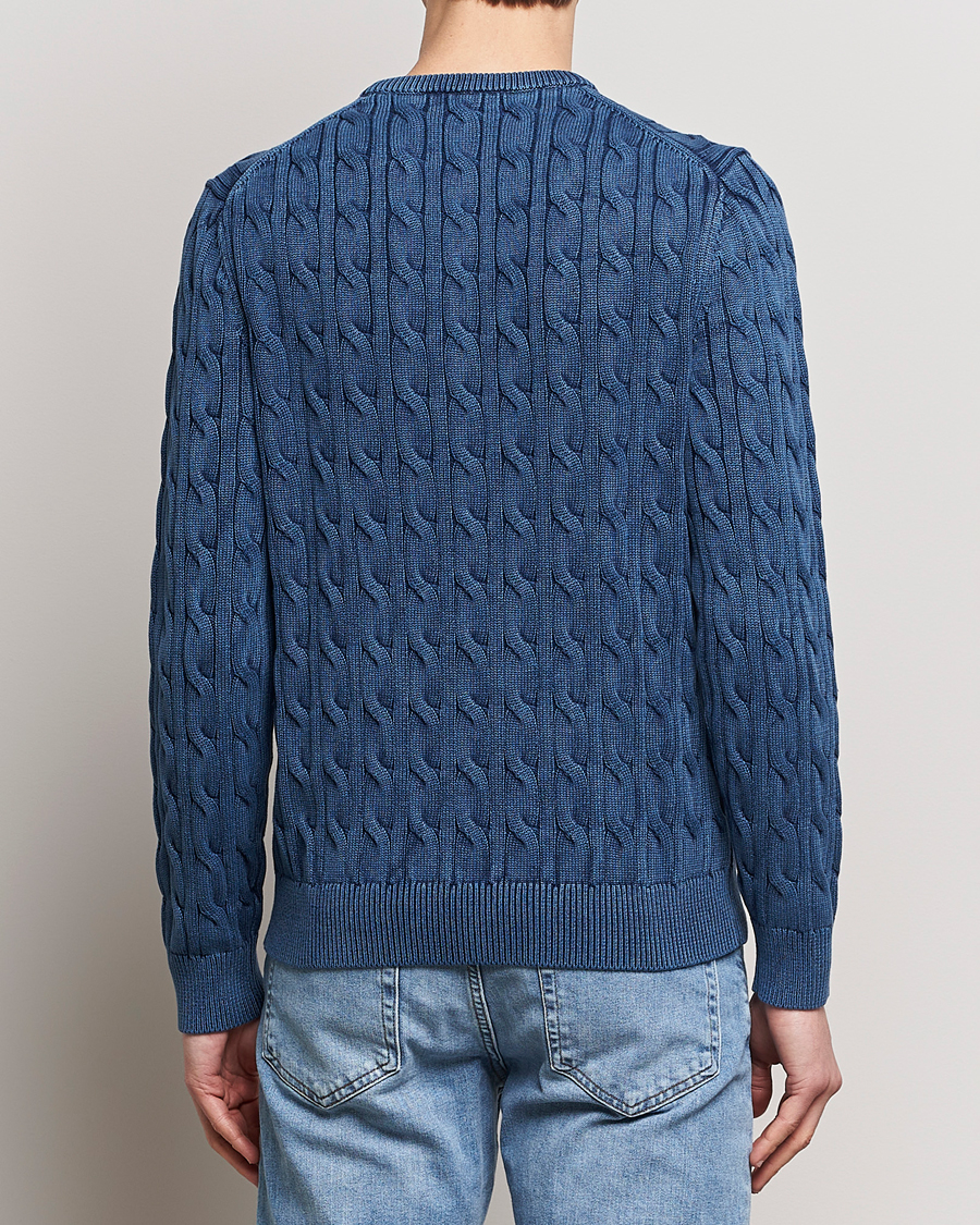 Mies | Puserot | Morris | Ethan Cotton Cable Crew Neck Blue