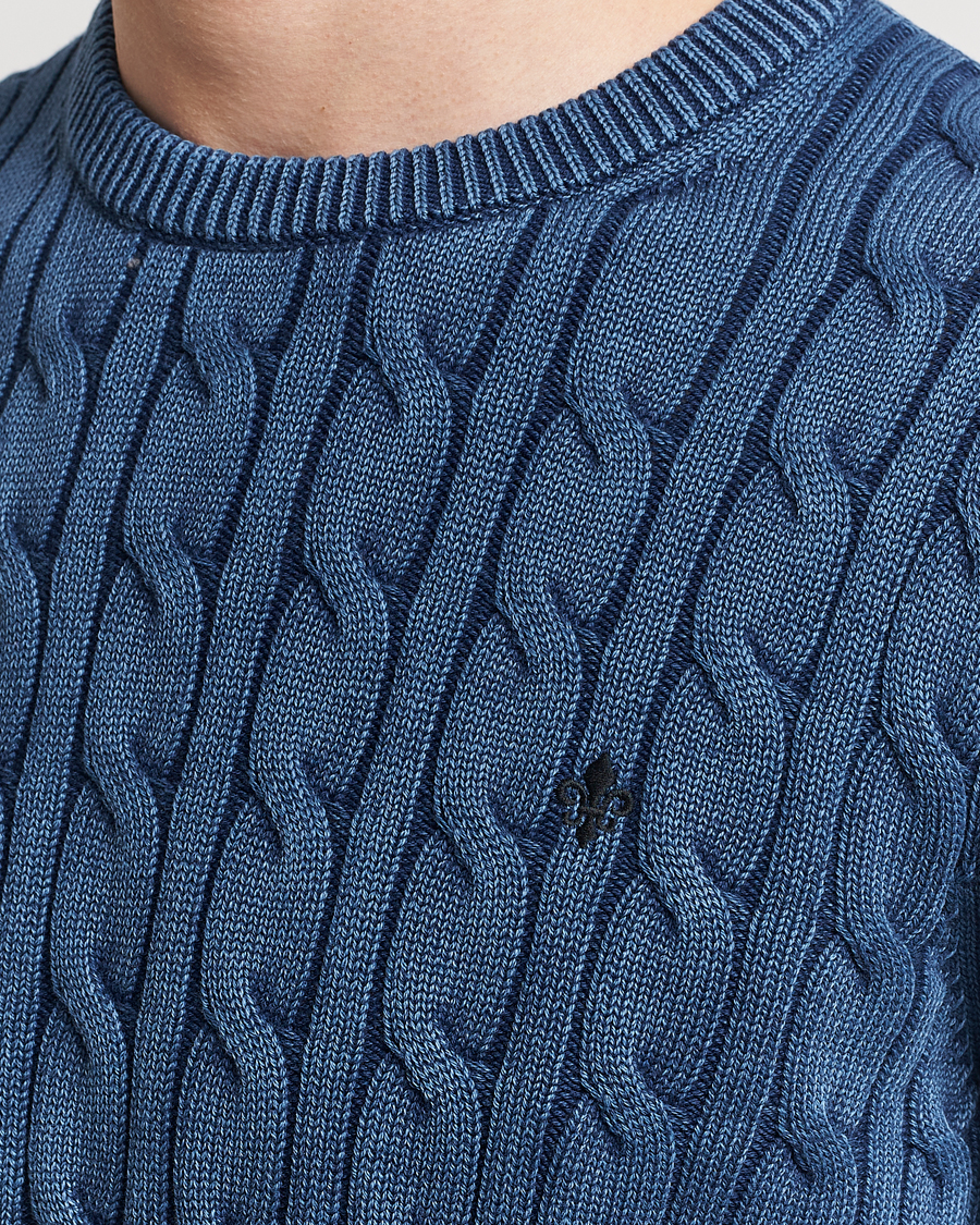 Mies | Puserot | Morris | Ethan Cotton Cable Crew Neck Blue