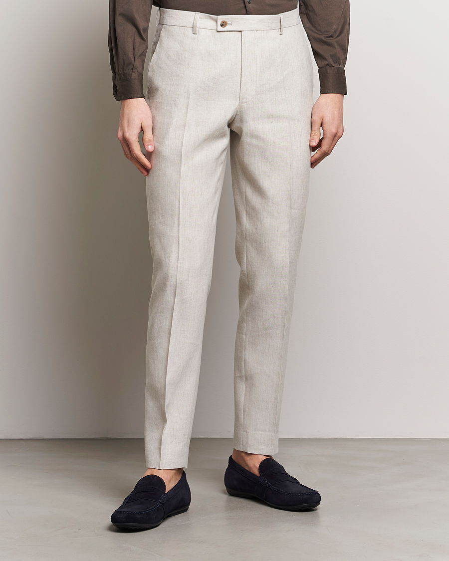 Herre | Habitbukser | Morris | Bobby Linen Suit Trousers Khaki