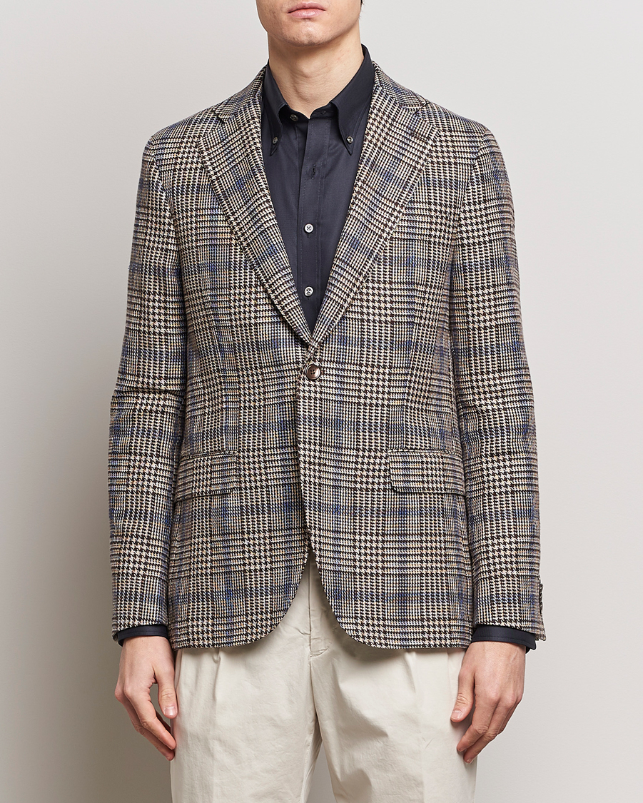 Mies | Smart Casual | Oscar Jacobson | Ferry Soft Checked Cotton/Linen Blazer Beige