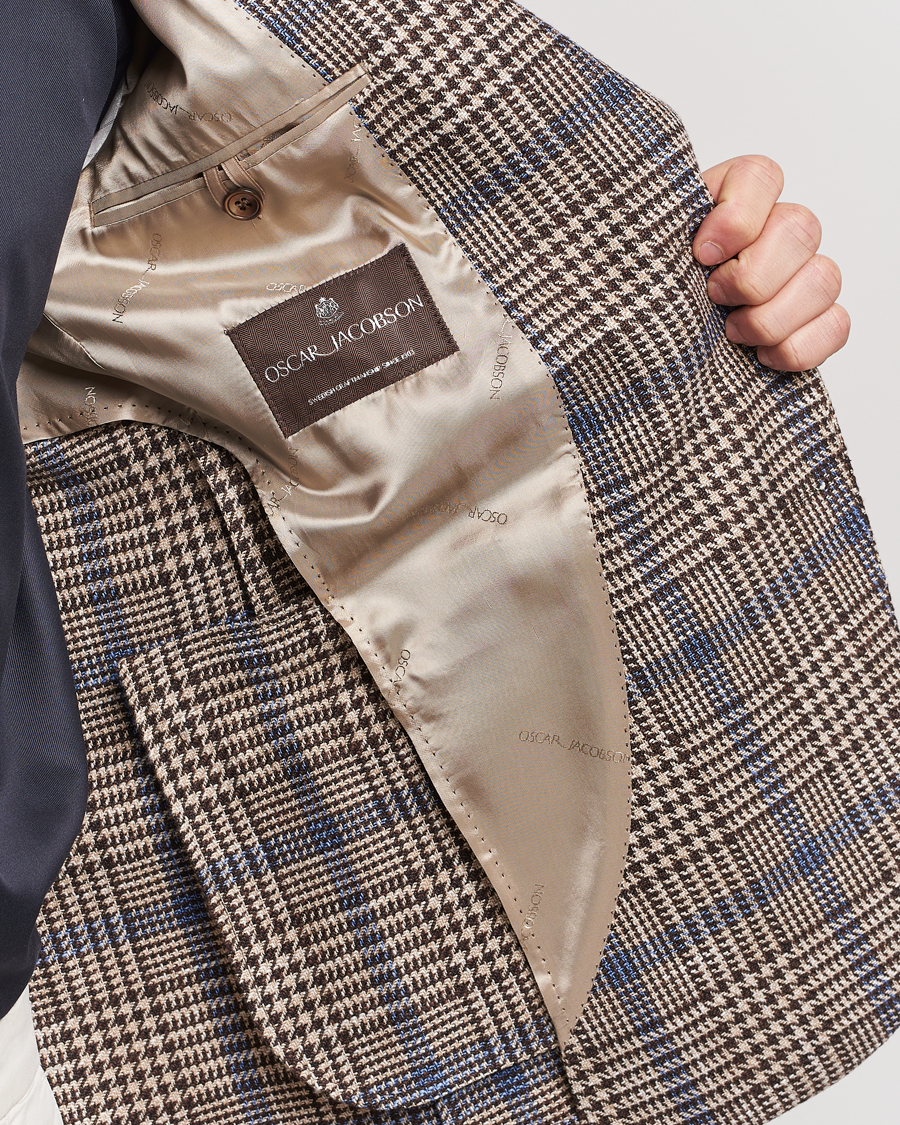 Mies | Pikkutakit | Oscar Jacobson | Ferry Soft Checked Cotton/Linen Blazer Beige