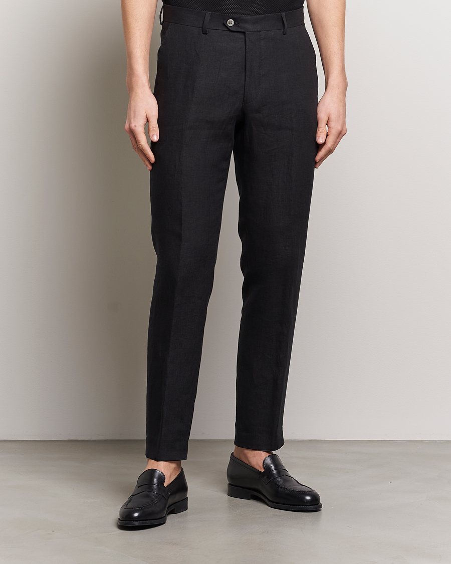 Mies | Suorat housut | Oscar Jacobson | Denz Linen Trousers Black
