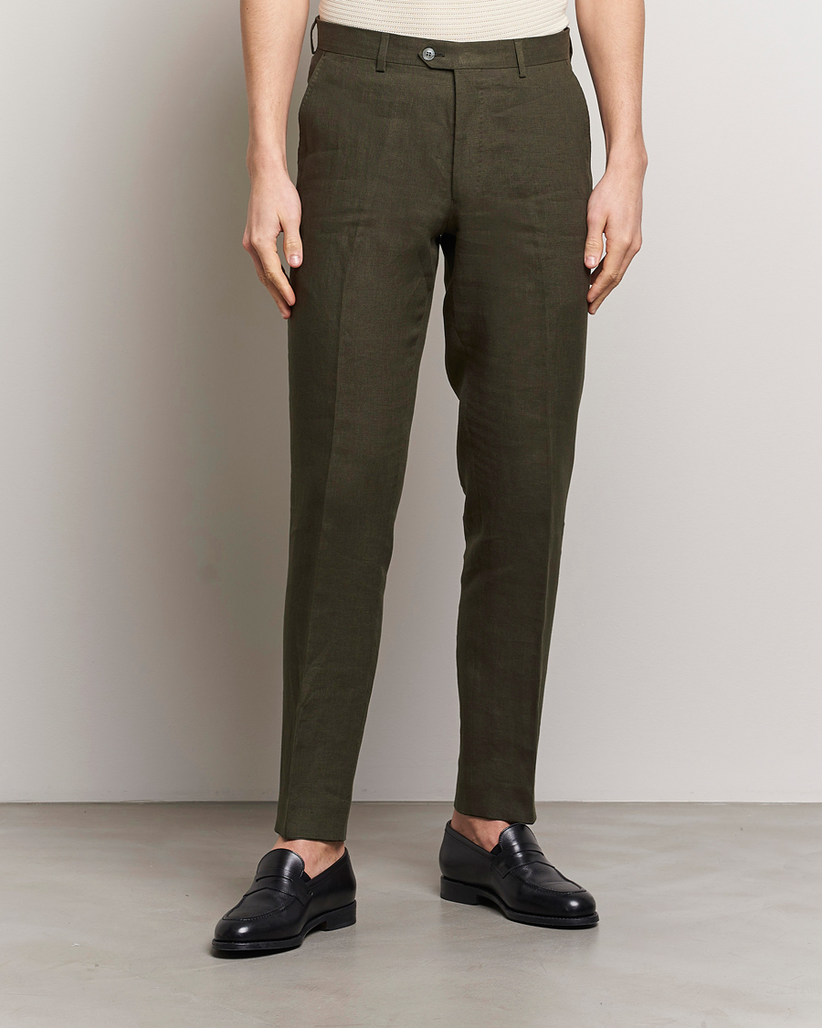 Mies | Housut | Oscar Jacobson | Denz Linen Trousers Olive