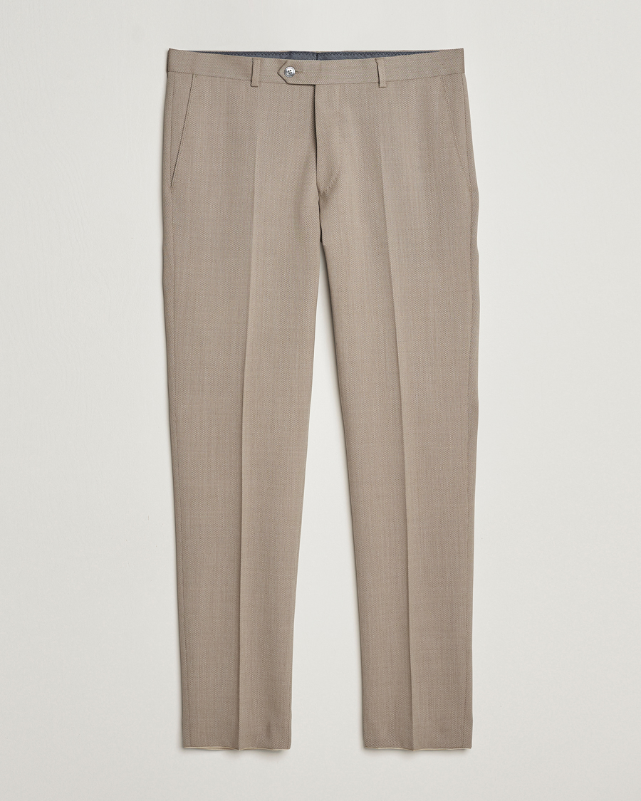 Mies | Housut | Oscar Jacobson | Denz Structured Wool Trousers Beige