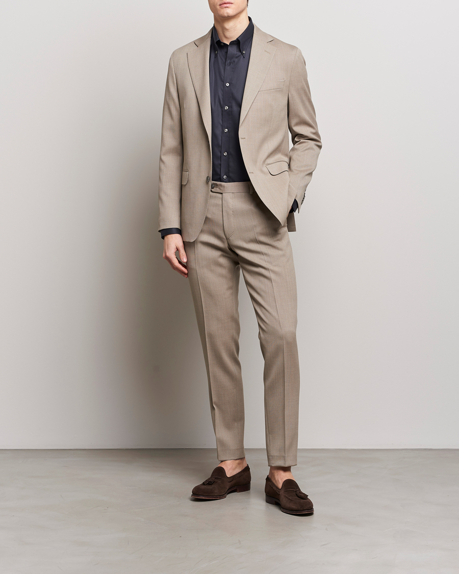 Mies | Housut | Oscar Jacobson | Denz Structured Wool Trousers Beige