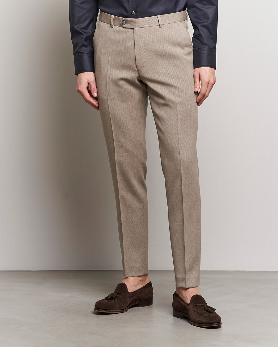 Mies | Housut | Oscar Jacobson | Denz Structured Wool Trousers Beige