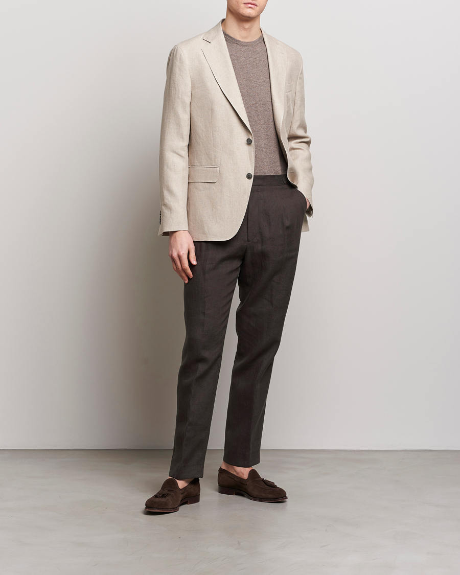 Mies | Housut | Oscar Jacobson | Delon Linen Trousers Brown