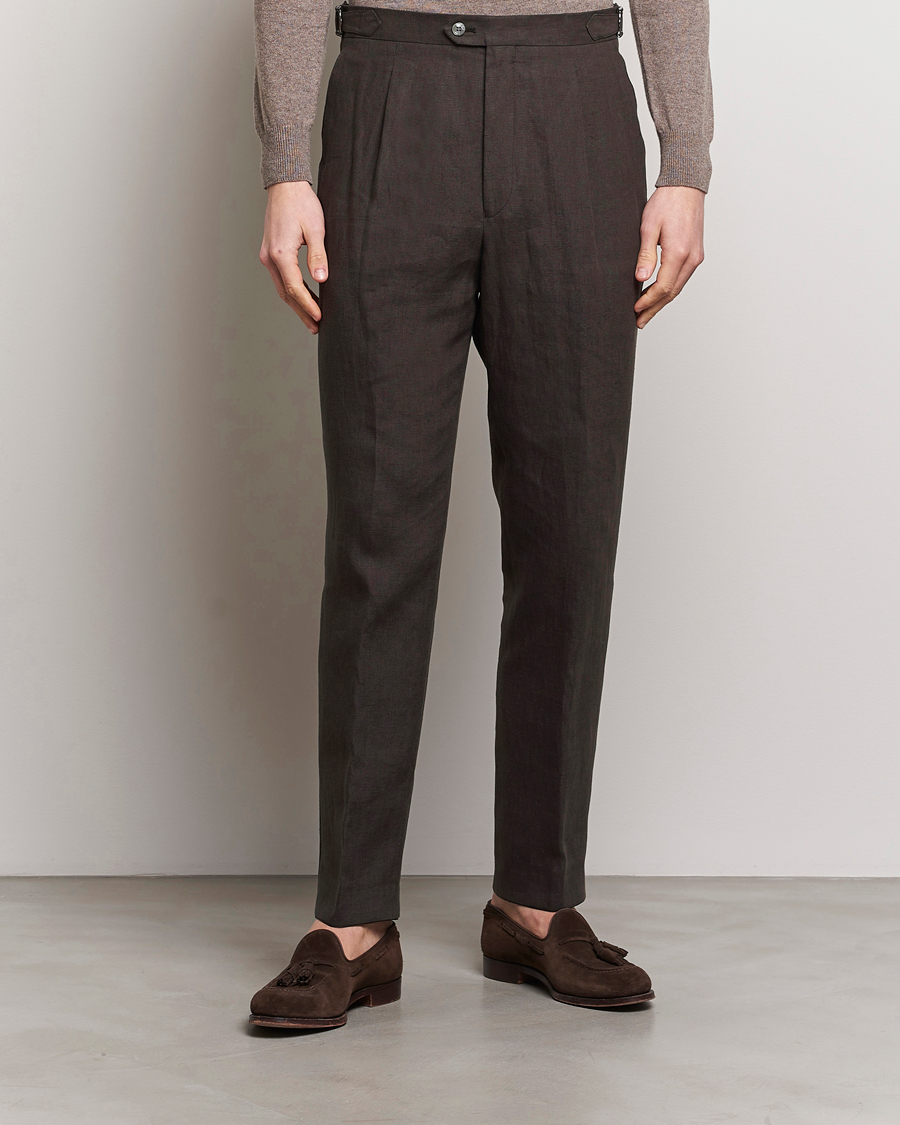 Mies | Housut | Oscar Jacobson | Delon Linen Trousers Brown