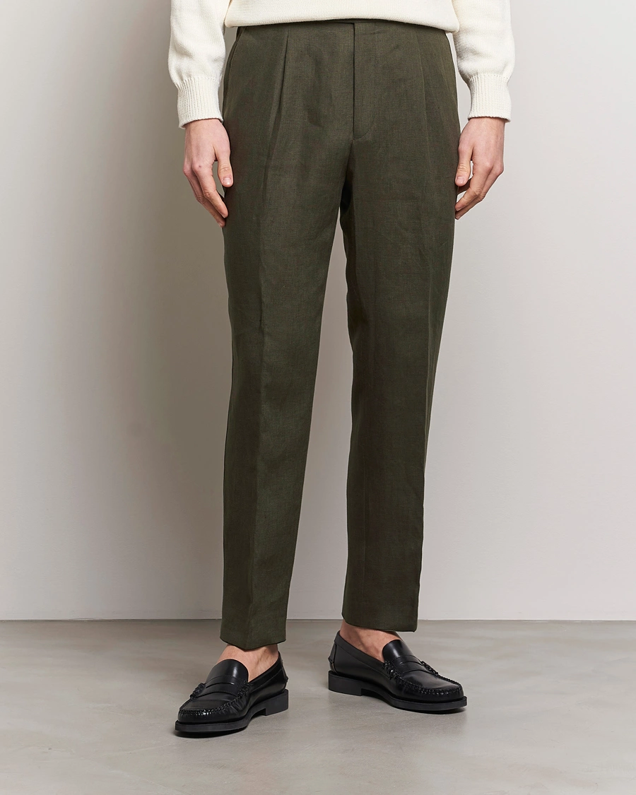 Mies |  | Oscar Jacobson | Delon Linen Trousers Olive