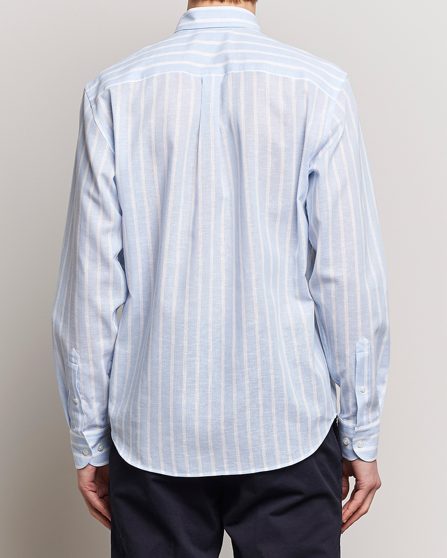Mies | Kauluspaidat | Oscar Jacobson | Regular Fit Striped Linen Shirt Light Blue