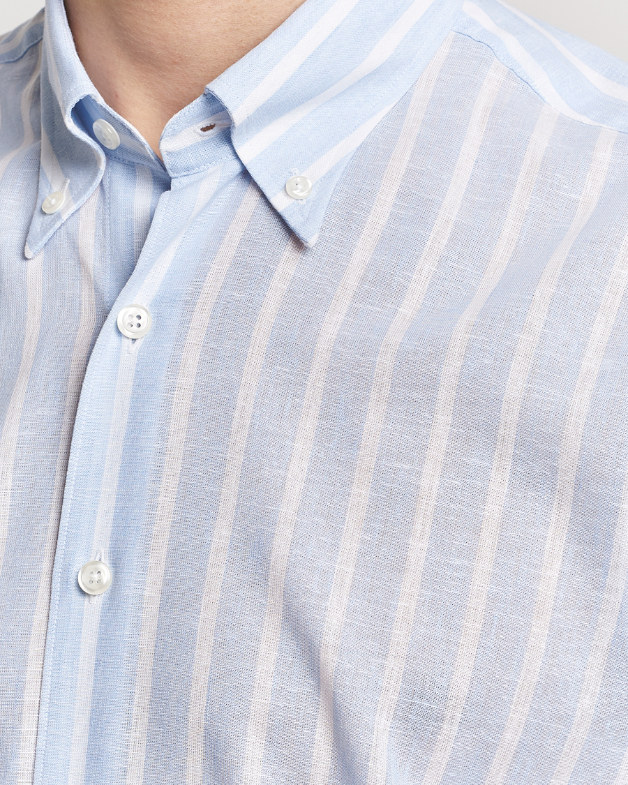 Mies | Kauluspaidat | Oscar Jacobson | Regular Fit Striped Linen Shirt Light Blue