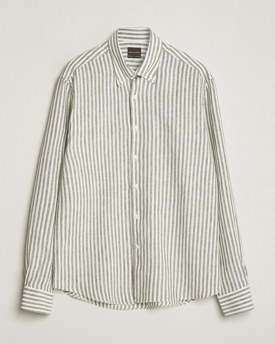 Mies | Kauluspaidat | Oscar Jacobson | Regular Fit Dress Stripe Linen Shirt Green
