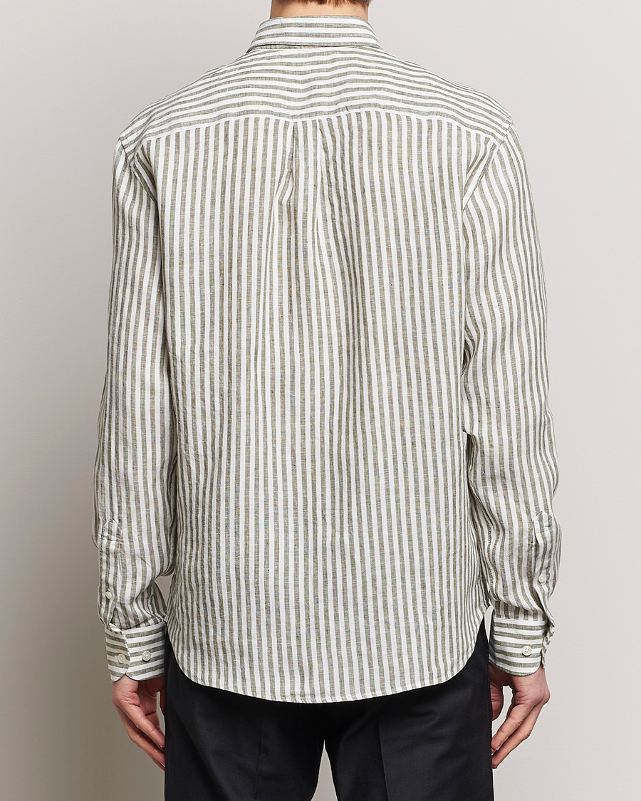 Mies | Kauluspaidat | Oscar Jacobson | Regular Fit Dress Stripe Linen Shirt Green
