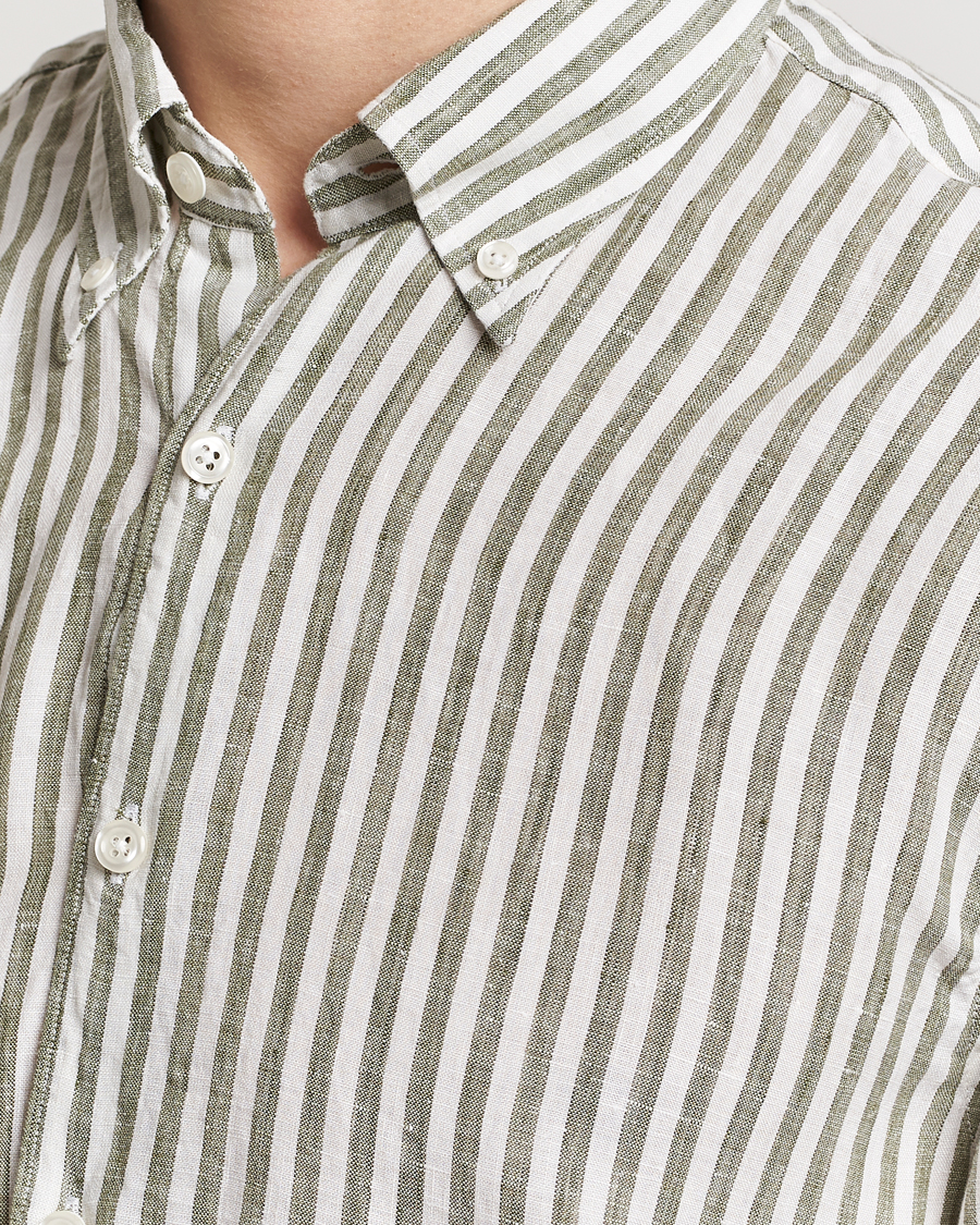 Mies | Kauluspaidat | Oscar Jacobson | Regular Fit Dress Stripe Linen Shirt Green