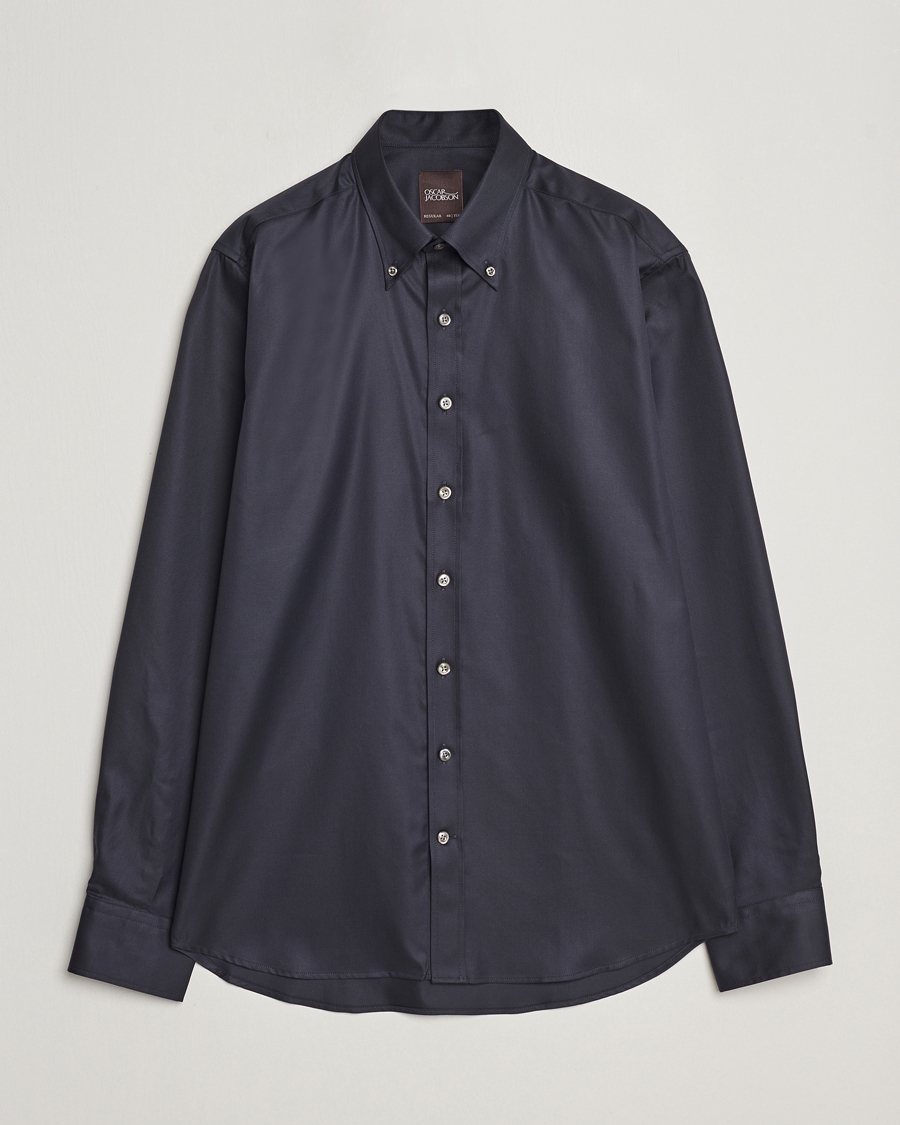 Mies | Kauluspaidat | Oscar Jacobson | Regular Fit Button Down Cotton Twill Shirt Black