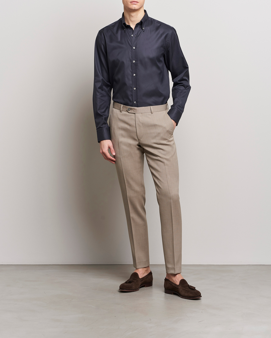 Mies | Kauluspaidat | Oscar Jacobson | Regular Fit Button Down Cotton Twill Shirt Black