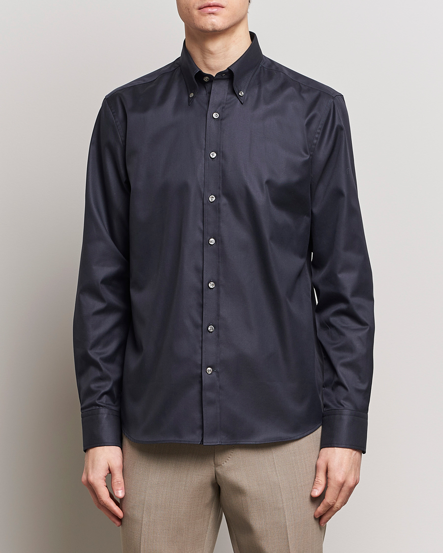 Mies | Rennot | Oscar Jacobson | Regular Fit Button Down Cotton Twill Shirt Black