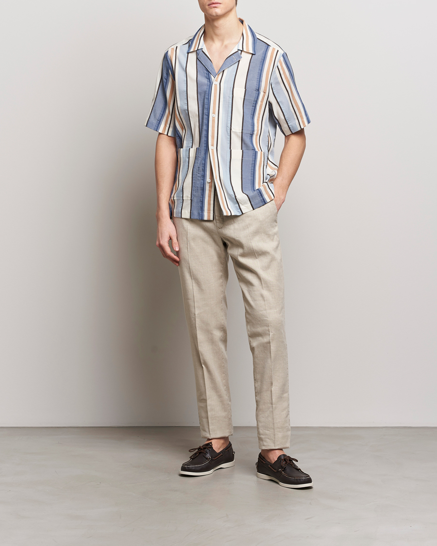Mies | Kauluspaidat | Oscar Jacobson | Hanks Short Sleeve Striped Cotton Shirt Multi