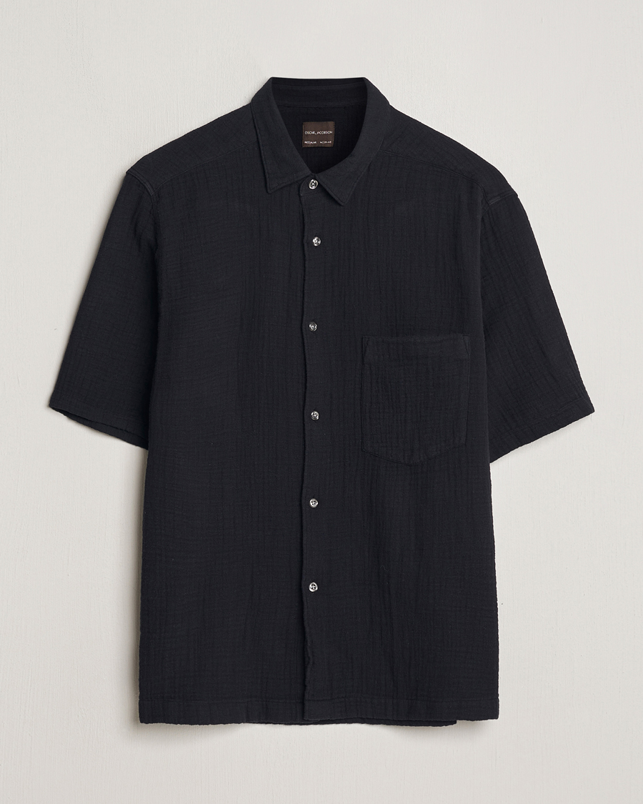 Mies | Kauluspaidat | Oscar Jacobson | Short Sleeve City Crepe Cotton Shirt Black