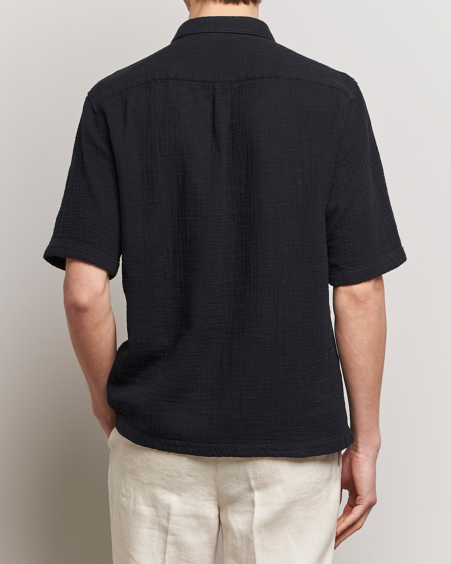 Mies | Kauluspaidat | Oscar Jacobson | Short Sleeve City Crepe Cotton Shirt Black