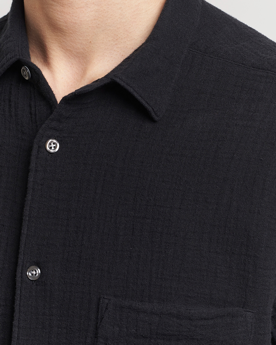 Mies | Kauluspaidat | Oscar Jacobson | Short Sleeve City Crepe Cotton Shirt Black