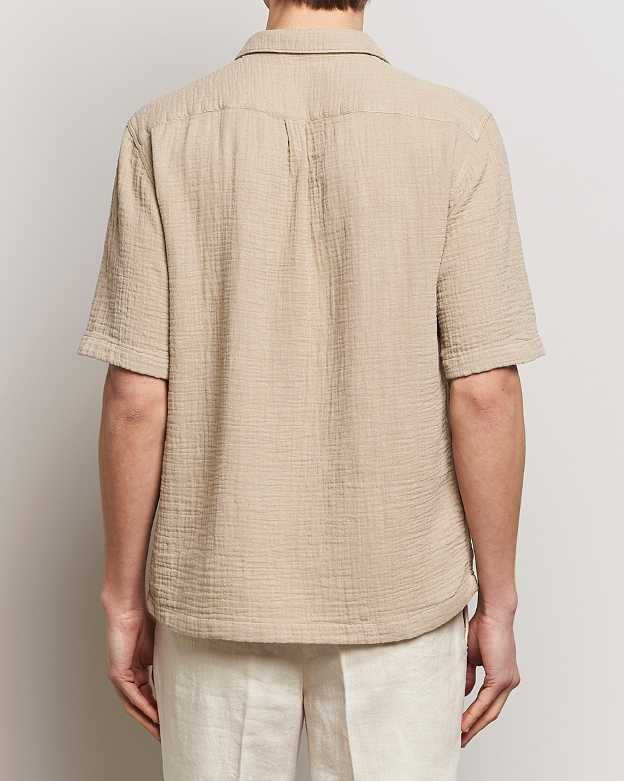 Mies | Kauluspaidat | Oscar Jacobson | Short Sleeve City Crepe Cotton Shirt Beige