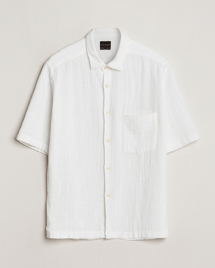 Mies | Kauluspaidat | Oscar Jacobson | Short Sleeve City Crepe Cotton Shirt White