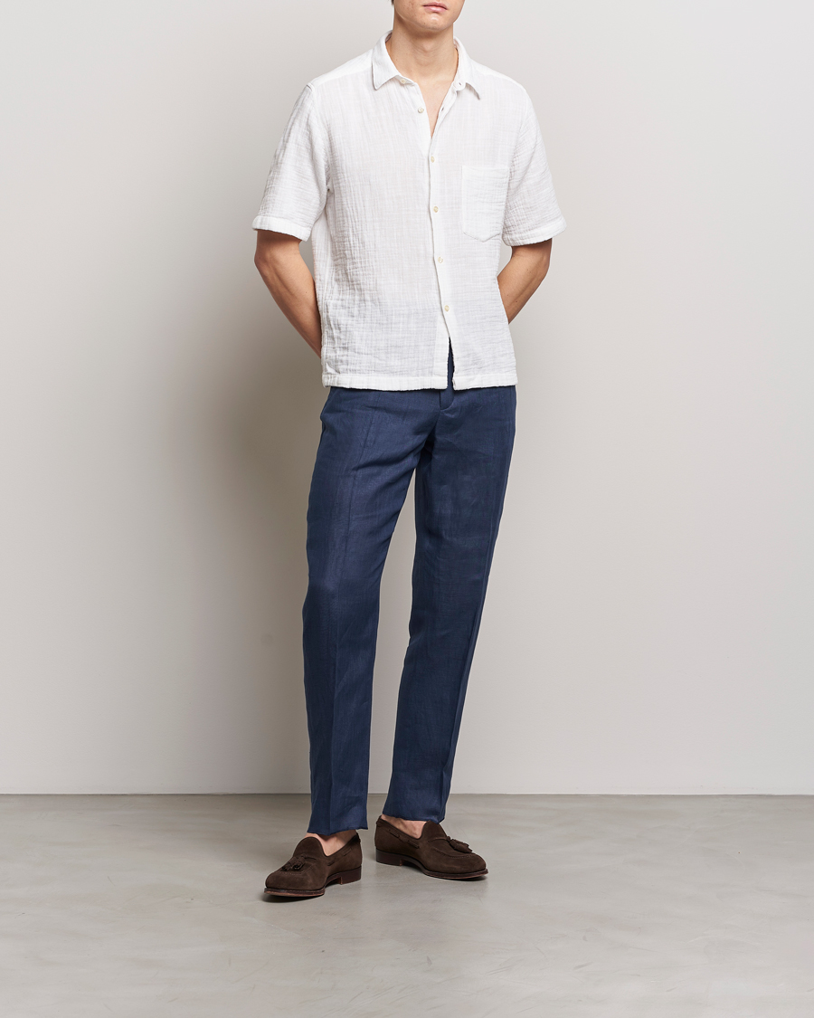 Mies | Kauluspaidat | Oscar Jacobson | Short Sleeve City Crepe Cotton Shirt White