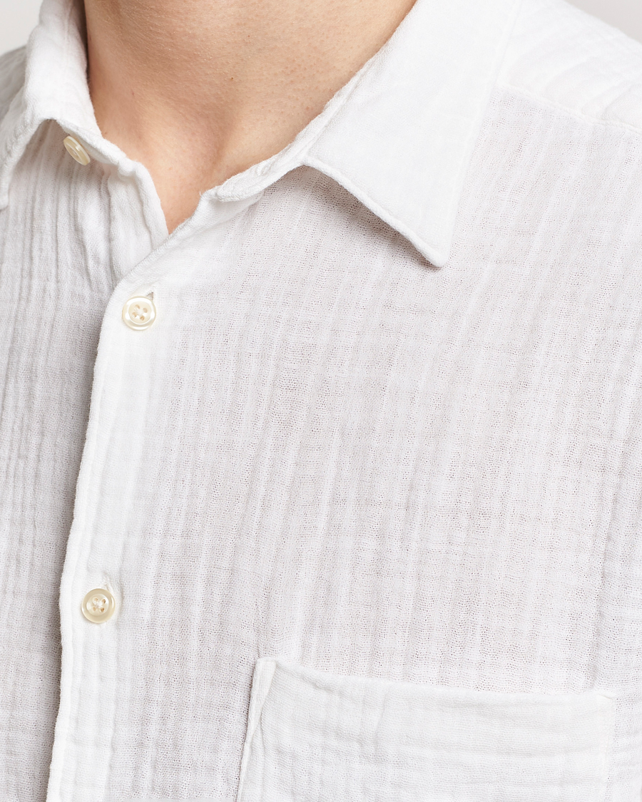 Mies | Kauluspaidat | Oscar Jacobson | Short Sleeve City Crepe Cotton Shirt White