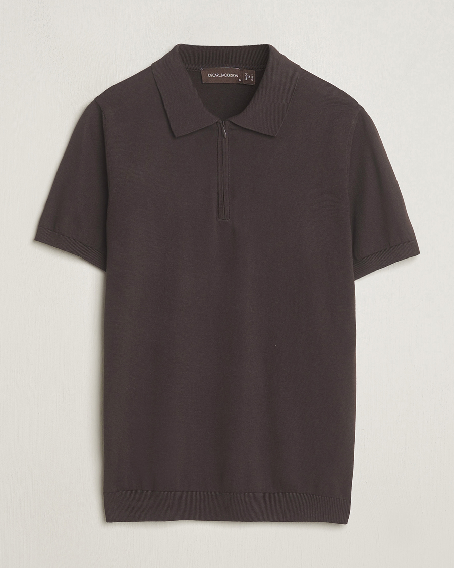 Mies | Pikeet | Oscar Jacobson | Otto Short Sleeve Zip Polo Brown