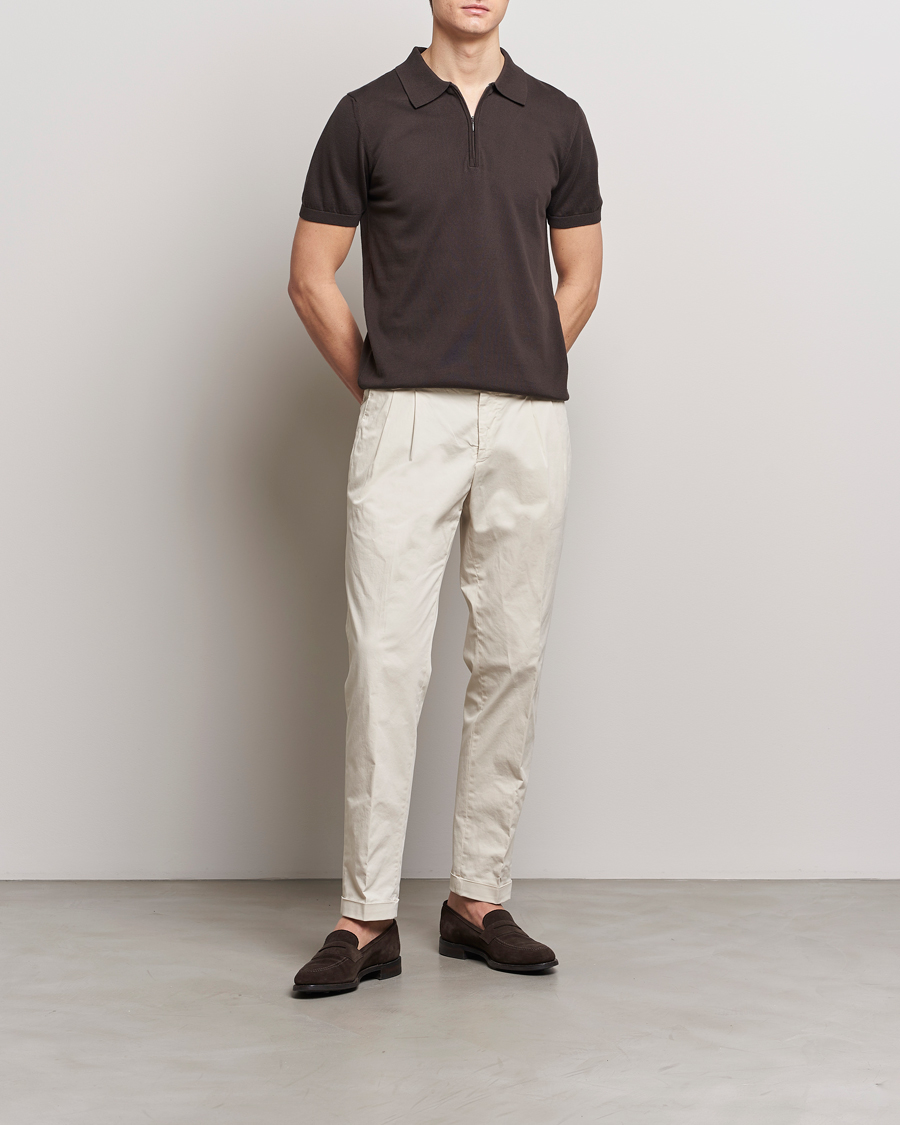 Mies | Pikeet | Oscar Jacobson | Otto Short Sleeve Zip Polo Brown