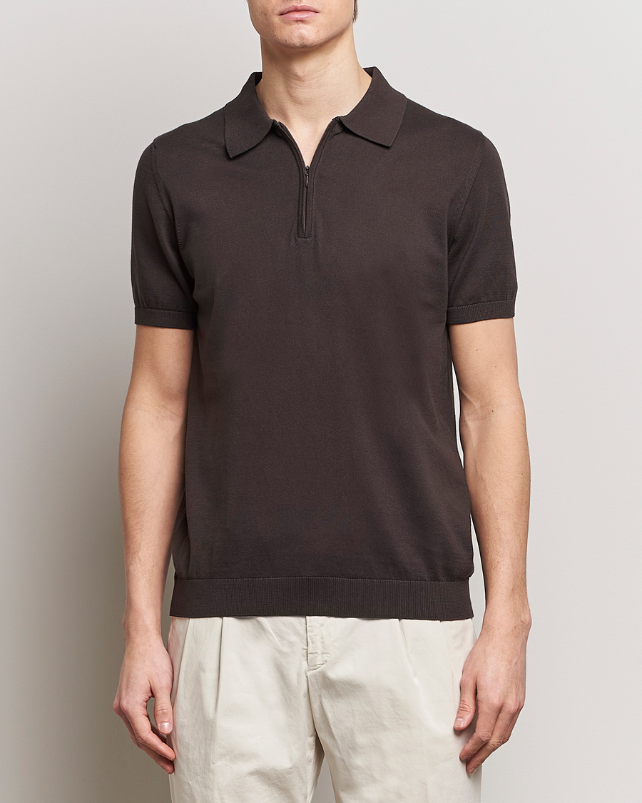 Mies | Pikeet | Oscar Jacobson | Otto Short Sleeve Zip Polo Brown