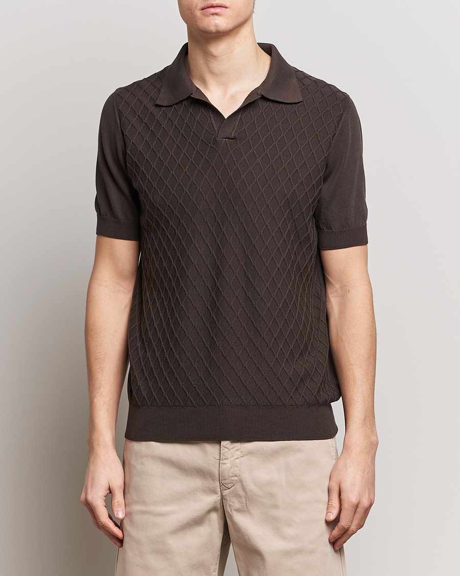 Mies | Business & Beyond | Oscar Jacobson | Mirza Structured Cotton Polo Brown