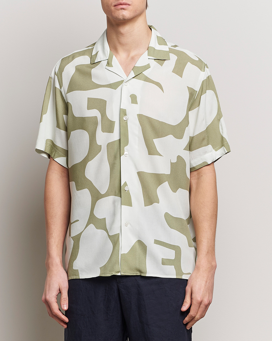 Mies |  | OAS | Viscose Resort Short Sleeve Shirt Sage Puzzlotec