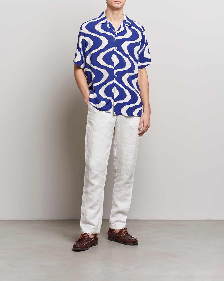 Mies | Kauluspaidat | OAS | Viscose Resort Short Sleeve Shirt Blue Rippling