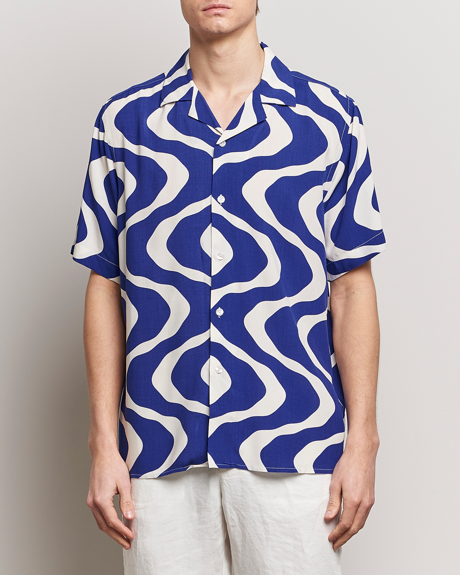 Mies |  | OAS | Viscose Resort Short Sleeve Shirt Blue Rippling