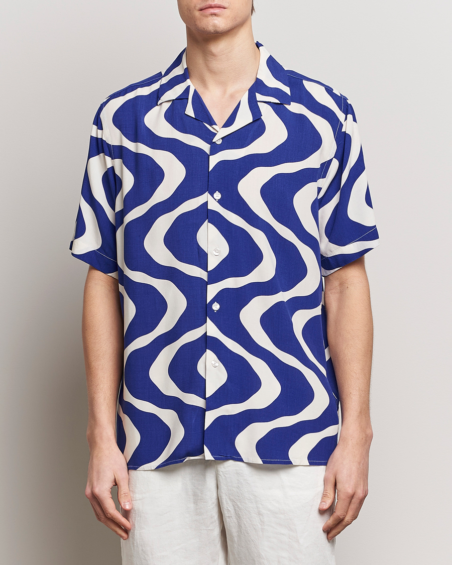 Mies | Kauluspaidat | OAS | Viscose Resort Short Sleeve Shirt Blue Rippling