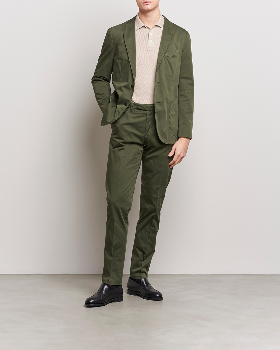 Mies | Kaksiosaiset puvut | Boglioli | K Jacket Cotton Satin Suit Forest Green