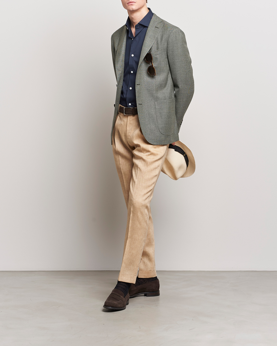 Mies | Housut | PT01 | Slim Fit Pleated Linen Trousers Light Beige