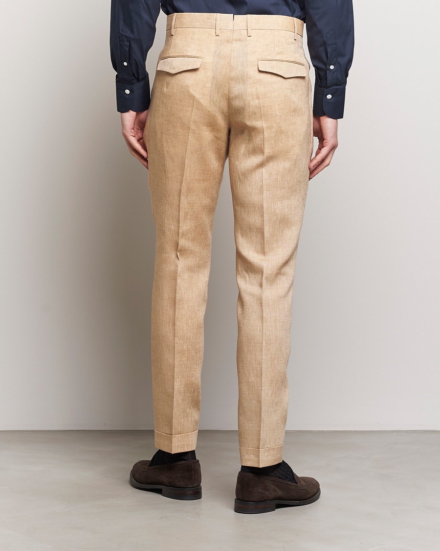 Mies | Housut | PT01 | Slim Fit Pleated Linen Trousers Light Beige