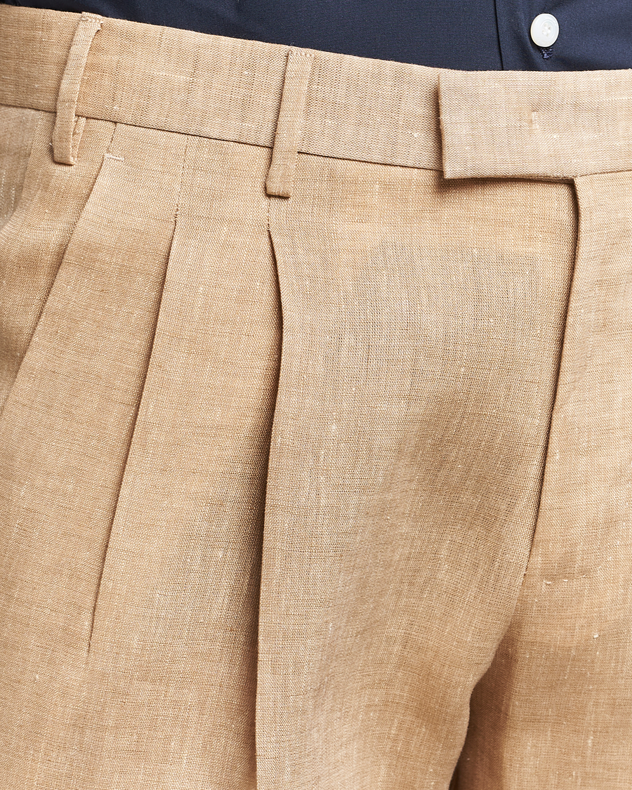 Mies | Housut | PT01 | Slim Fit Pleated Linen Trousers Light Beige