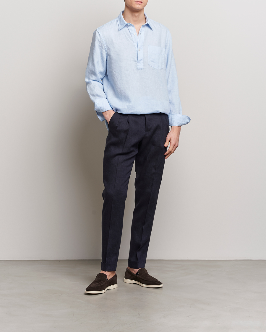 Mies | Housut | PT01 | Slim Fit Pleated Linen Trousers Navy