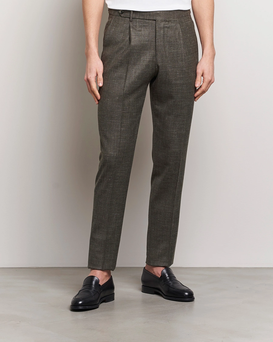 Mies |  | PT01 | Gentleman Fit Wool/Silk Trousers Dark Brown