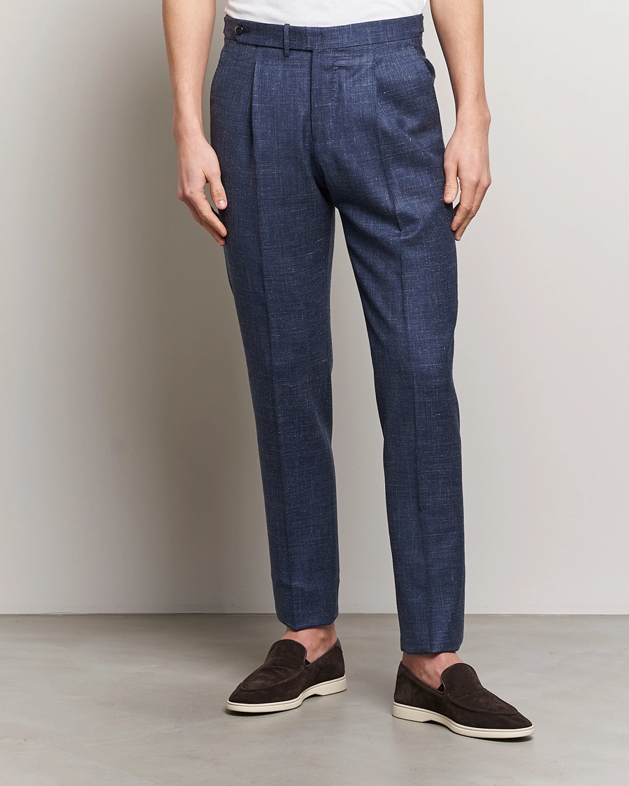 Mies | PT01 | PT01 | Gentleman Fit Wool/Silk Trousers Navy