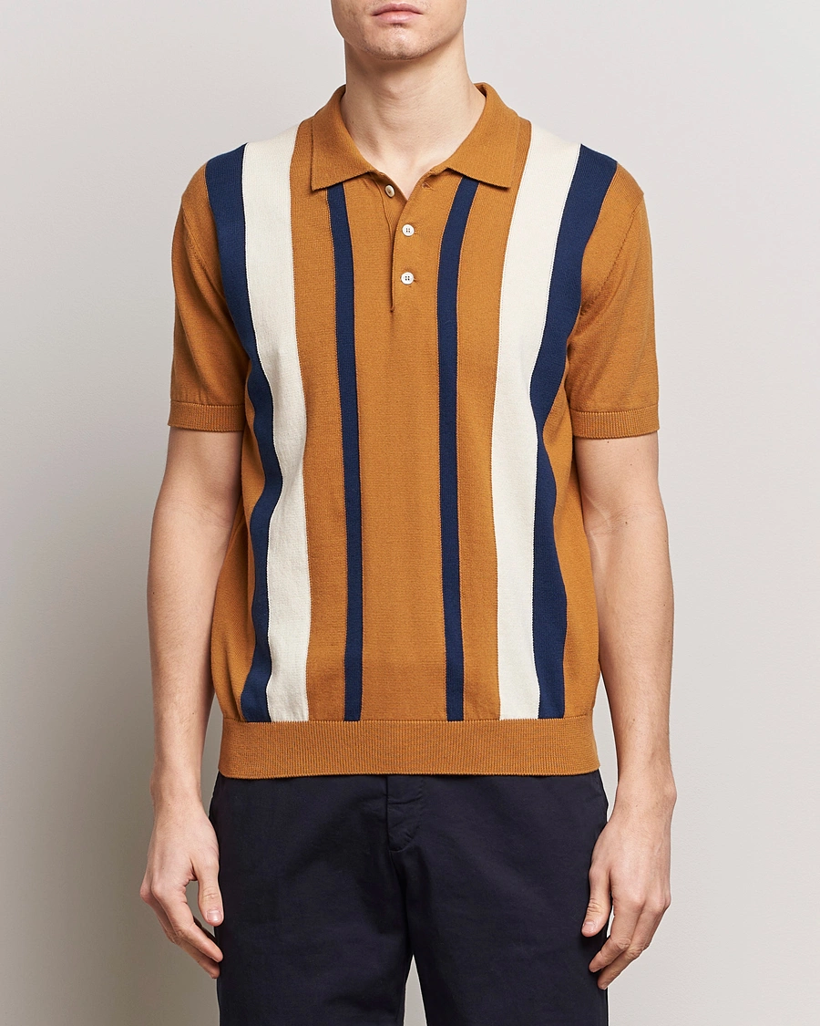 Mies |  | Baracuta | Stripe Knitted Short Sleeve Polo Pumpkin Spice