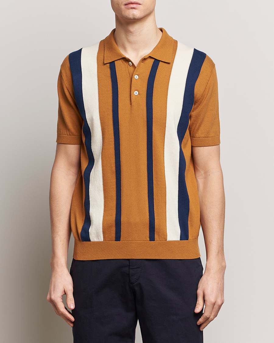 Mies | Pikeet | Baracuta | Stripe Knitted Short Sleeve Polo Pumpkin Spice