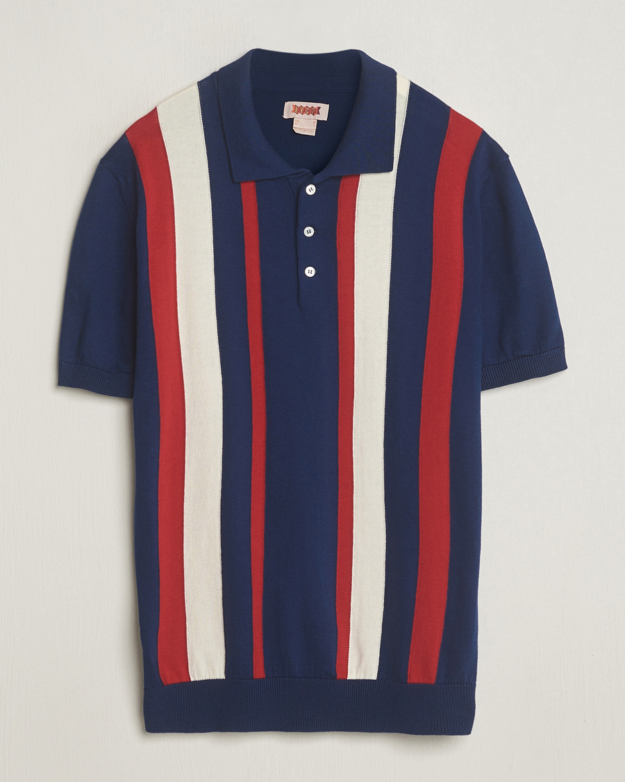 Mies | Pikeet | Baracuta | Stripe Knitted Short Sleeve Polo Navy